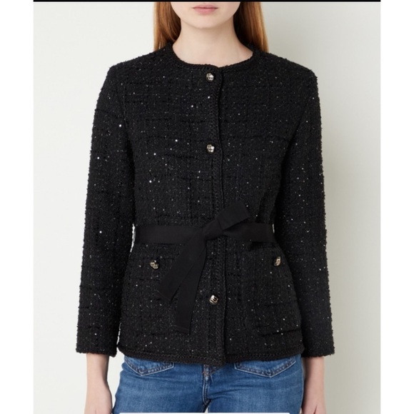 MAJE VENAMA TWEED BLAZER COAT 40-L NWOT SEQUINS ELEGANT CAREER DRESSY EVENING - Picture 1 of 12